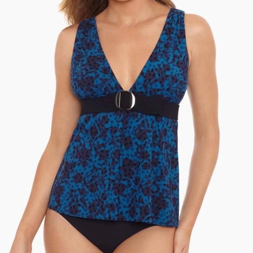 Amoressa by Miraclesuit New Moon 2-piece Swimsuit Set Blue Floral Size 10 New